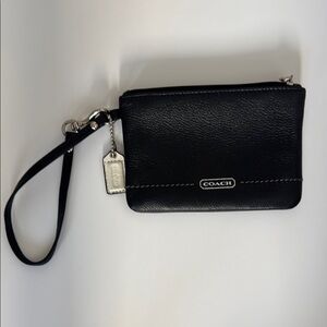 Coach Black Leather Wristlet with Silver Accents